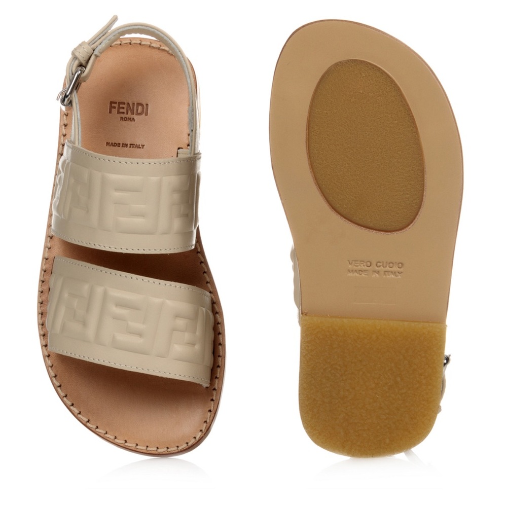 Beige buckle up sandals for boys and girls by brand Fendi, made in real leather.